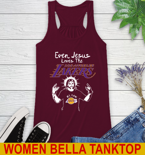 Los Angeles Lakers NBA Basketball Even Jesus Loves The Lakers Shirt Racerback Tank - Image 3