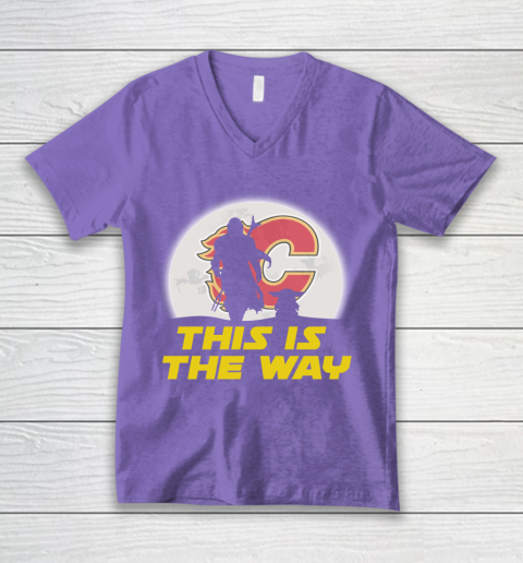 Calgary Flames NHL Ice Hockey Star Wars Yoda And Mandalorian This Is The Way V-Neck T-Shirt 8
