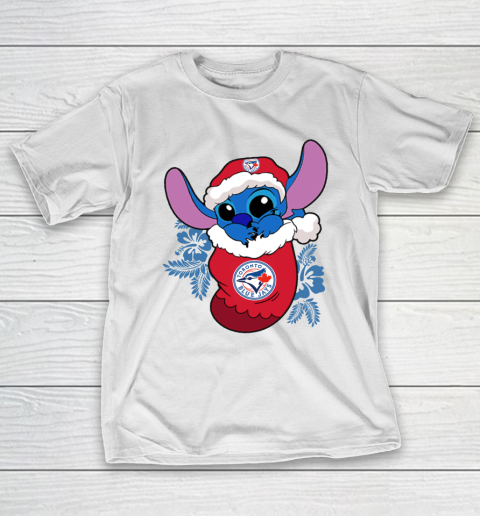 Toronto Blue Jays Christmas Stitch In The Sock Funny Disney MLB T-Shirt 3
