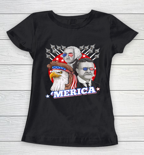 Washington Roosevelt Bald Eagle 4th Of July Patriotic Merica Women's T-Shirt