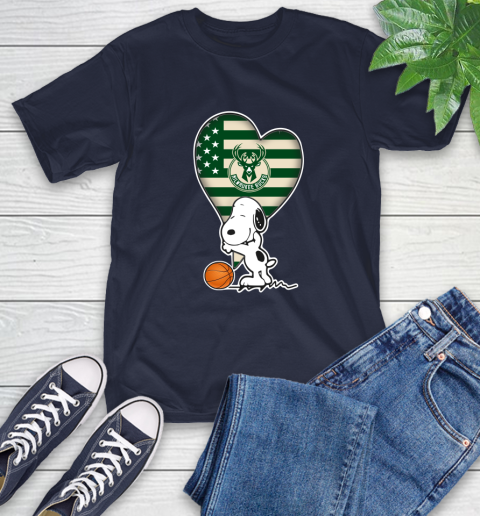 Milwaukee Bucks NBA Basketball The Peanuts Movie Adorable Snoopy T-Shirt 4