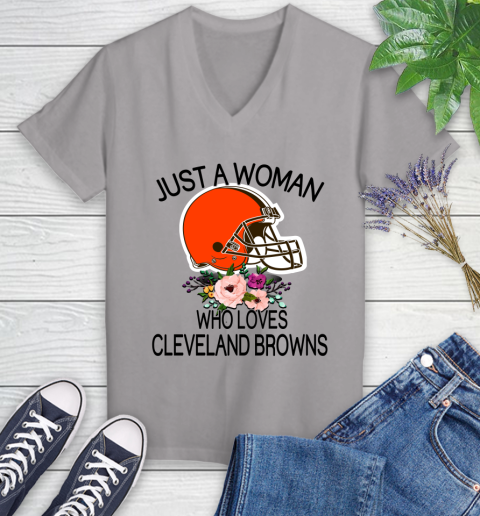NFL Just A Woman Who Loves Cleveland Browns Football Sports Women's V-Neck T-Shirt 2