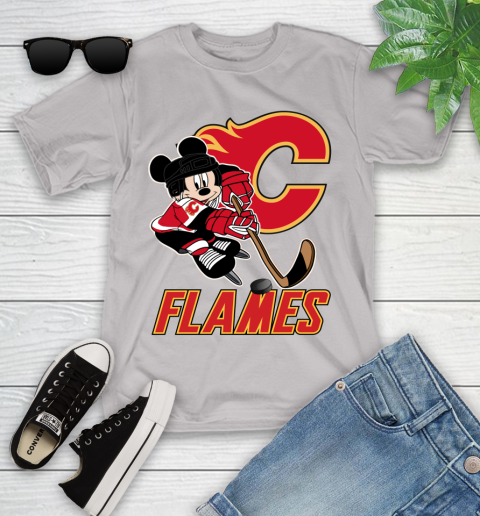 NHL Calgary Flames Mickey Mouse Disney Hockey T Shirt Youth T-Shirt 12