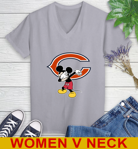 Chicago Bears NFL Football Dabbing Mickey Disney Sports Women's V-Neck T-Shirt 5