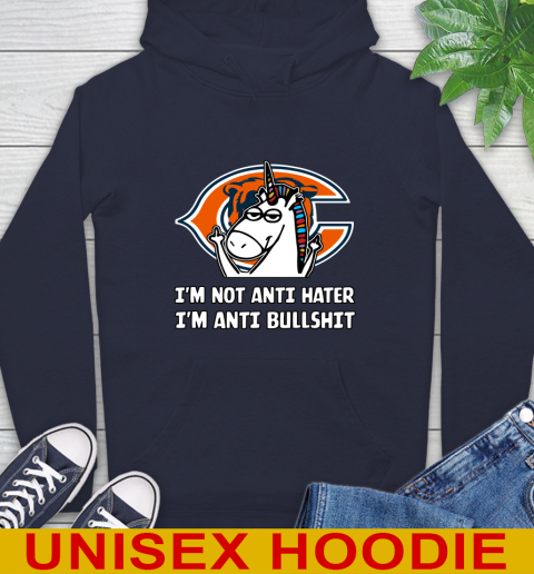 Chicago Bears NFL Football Unicorn I'm Not Anti Hater I'm Anti Bullshit Hoodie 4