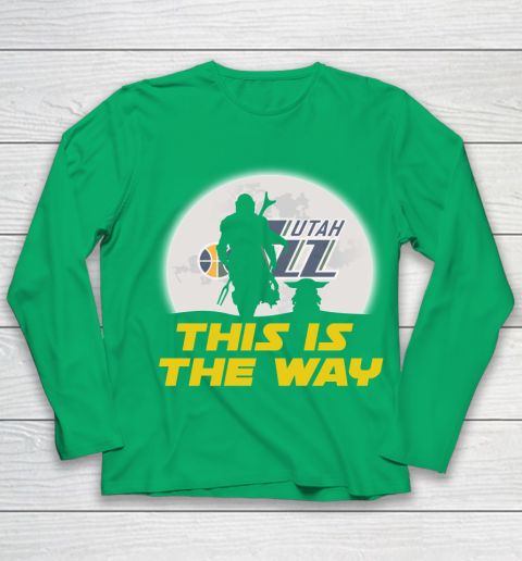 Utah Jazz NBA Basketball Star Wars Yoda And Mandalorian This Is The Way Youth Long Sleeve 4