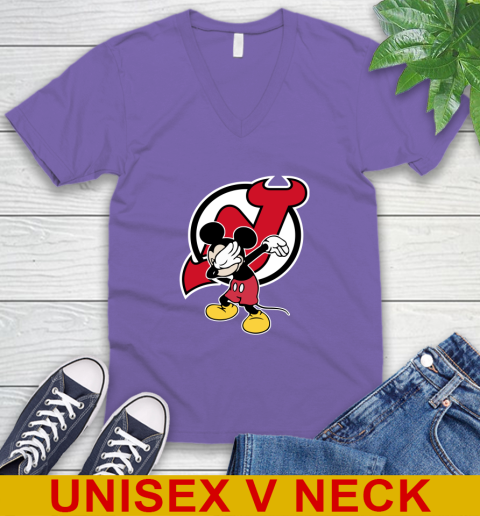 New Jersey Devils NHL Hockey Dabbing Mickey Disney Sports V-Neck T-Shirt 9
