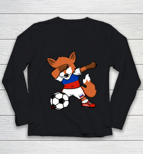 Dabbing Fox Russia Soccer Fans Jersey Russian Football Lover Youth Long Sleeve