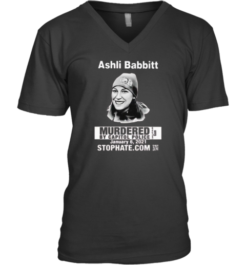Ashli Babbitt Shirt Ashli Babbitt Murdered By Capitol Police V-Neck T-Shirt