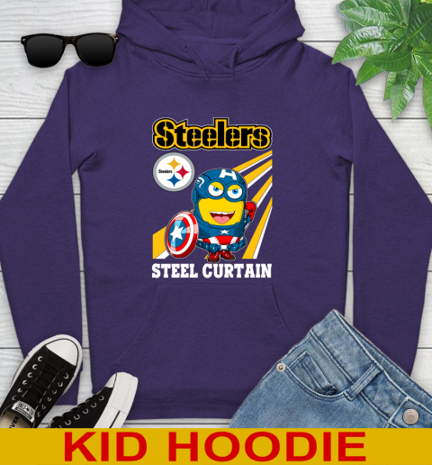 NFL Football Pittsburgh Steelers Captain America Marvel Avengers Minion Shirt Youth Hoodie 5