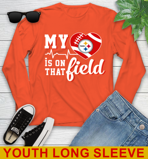 NFL My Heart Is On That Field Football Sports Pittsburgh Steelers Youth Long Sleeve 3
