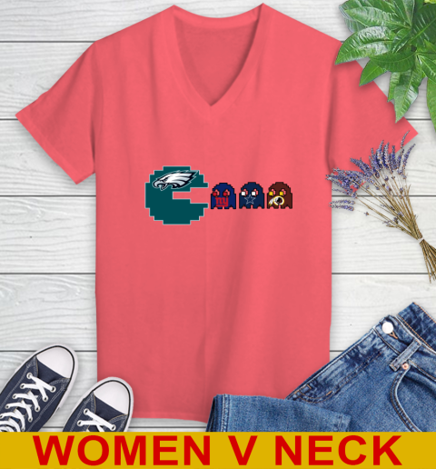 Philadelphia Eagles NFL Football Pac Man Champion Women's V-Neck T-Shirt 7