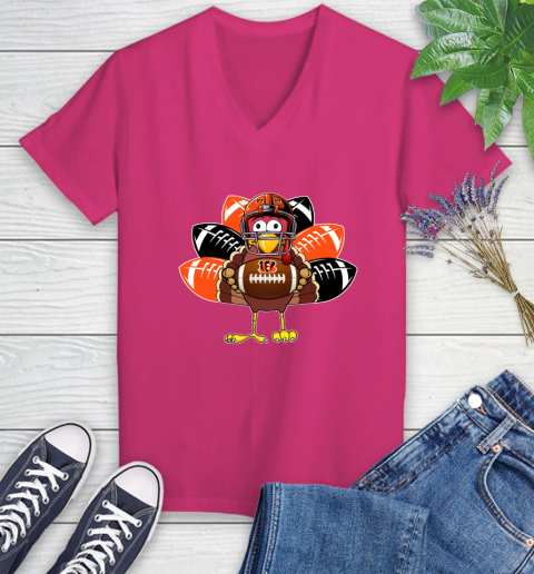 Cincinnati Bengals Turkey Thanksgiving Day Women's V-Neck T-Shirt 9