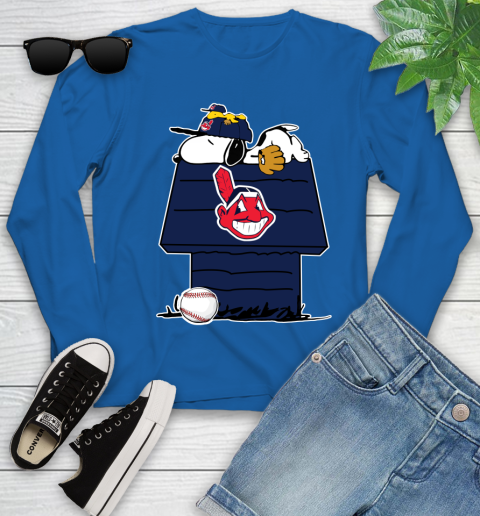 MLB Cleveland Indians Snoopy Woodstock The Peanuts Movie Baseball T Shirt Youth Long Sleeve 9