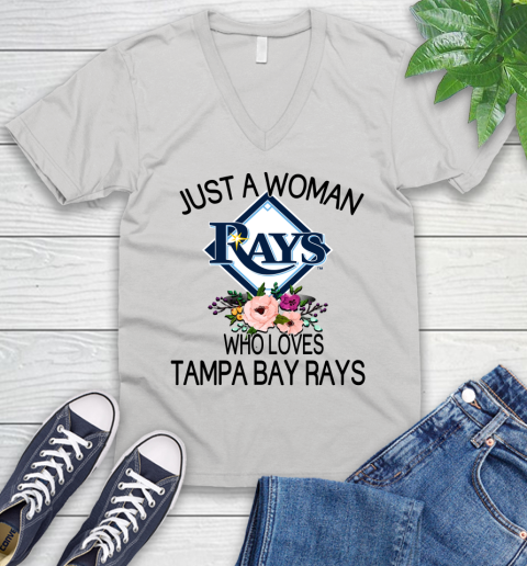 MLB Just A Woman Who Loves Tampa Bay Rays Baseball Sports V-Neck T-Shirt