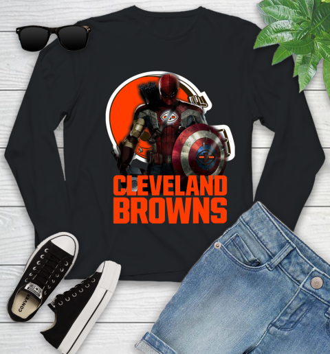 NFL Captain America Thor Spider Man Hawkeye Avengers Endgame Football Cleveland Browns Youth Long Sleeve 2