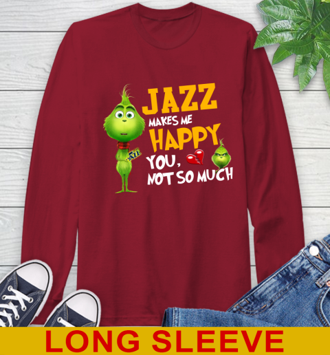 NBA Utah Jazz Makes Me Happy You Not So Much Grinch Basketball Sports Long Sleeve T-Shirt 9