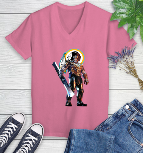 NFL Thanos Gauntlet Avengers Endgame Football Washington Redskins Women's V-Neck T-Shirt 13