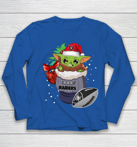 Oakland Raiders Christmas Baby Yoda Star Wars Funny Happy NFL Youth Long Sleeve 9