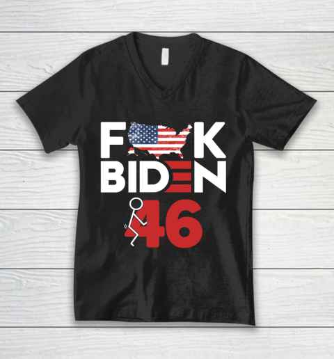 Fuck Biden America Flag  Fuck 46  Anti Biden Supporter V-Neck T-Shirt