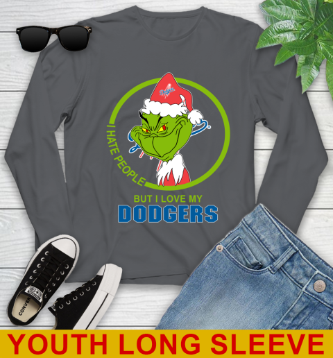 Los Angeles Dodgers MLB Christmas Grinch I Hate People But I Love My Favorite Baseball Team Youth Long Sleeve 9