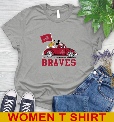 MLB Baseball Atlanta Braves Pluto Mickey Driving Disney Shirt Women's T-Shirt - Image 12