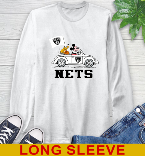 NBA Basketball Brooklyn Nets Pluto Mickey Driving Disney Shirt Long Sleeve T-Shirt