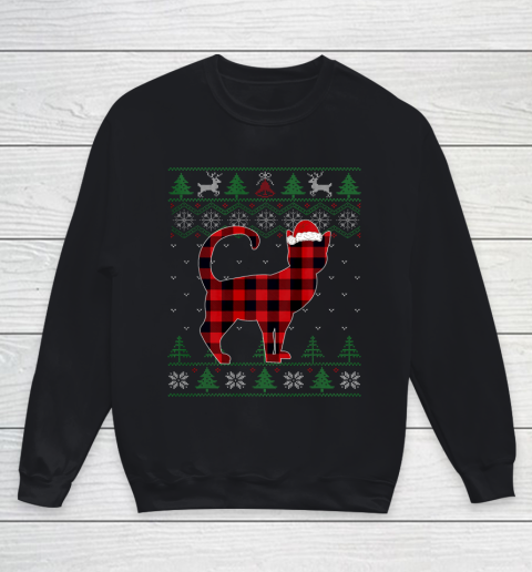 Plaid Cat Ugly Christmas Sweater Pajama Matching Family Gift Youth Sweatshirt