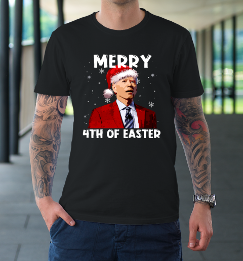 Joe Biden Santa Hat Merry 4th Of Easter Christmas Funny T-Shirt