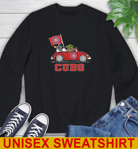 MLB Baseball Chicago Cubs Darth Vader Baby Yoda Driving Star Wars Shirt Sweatshirt - Image 3