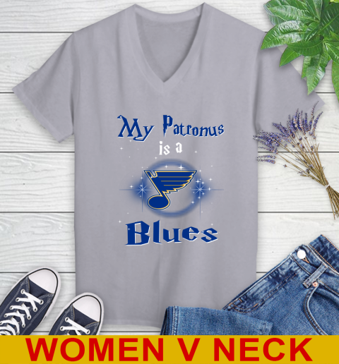 NHL Hockey Harry Potter My Patronus Is A St.Louis Blues Women's V-Neck T-Shirt 4