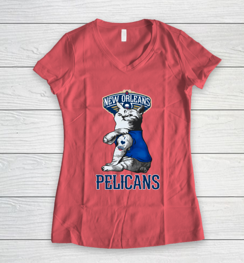 NBA Basketball My Cat Loves New Orleans Pelicans Women's V-Neck T-Shirt 4