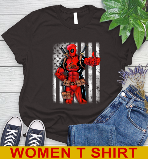MLB Baseball Baltimore Orioles Deadpool American Flag Shirt Women's T-Shirt 9