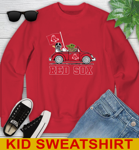 MLB Baseball Boston Red Sox Darth Vader Baby Yoda Driving Star Wars Shirt Youth Sweatshirt 8