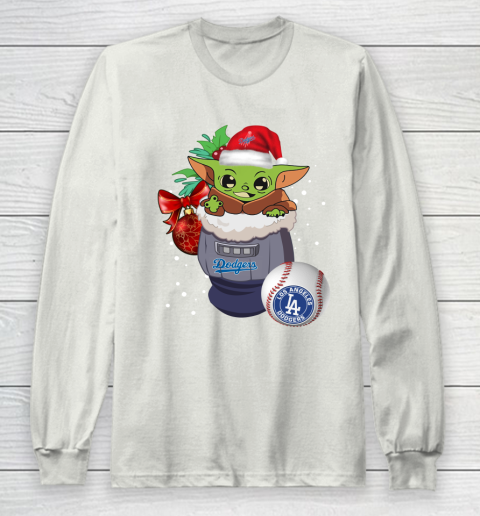 Los Angeles Dodgers Christmas Baby Yoda Star Wars Funny Happy MLB Long Sleeve T-Shirt 12