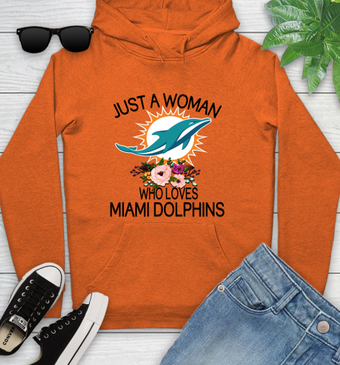 NFL Just A Woman Who Loves Miami Dolphins Football Sports Youth Hoodie 3