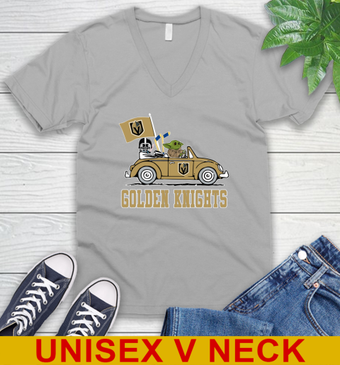 NHL Hockey Vegas Golden Knights Darth Vader Baby Yoda Driving Star Wars Shirt V-Neck T-Shirt 4