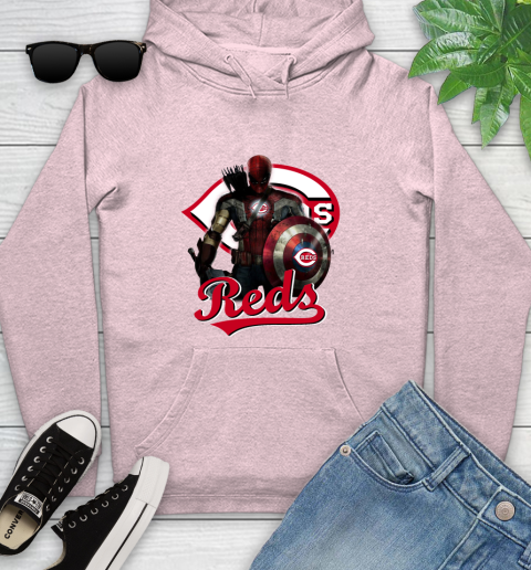 MLB Captain America Thor Spider Man Hawkeye Avengers Endgame Baseball Cincinnati Reds Youth Hoodie 10