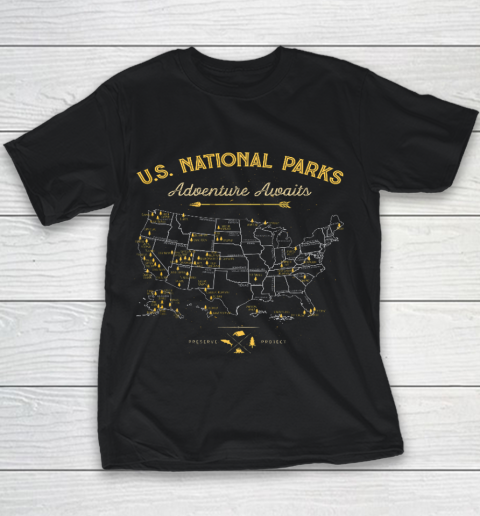 National Parks T shirt Map Camping Hiking Youth T-Shirt