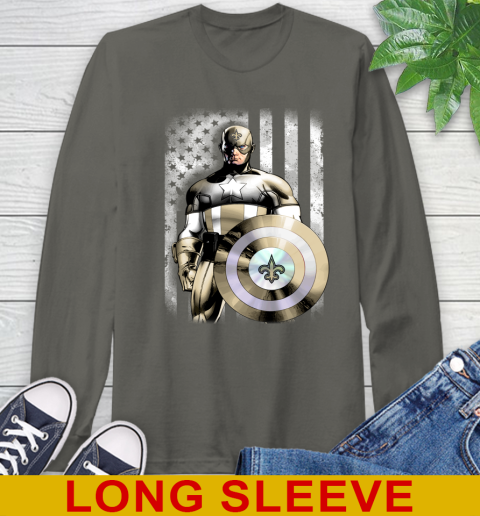 New Orleans Saints NFL Football Captain America Marvel Avengers American Flag Shirt Long Sleeve T-Shirt 10