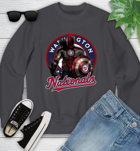 MLB Captain America Thor Spider Man Hawkeye Avengers Endgame Baseball Washington Nationals Youth Sweatshirt 6