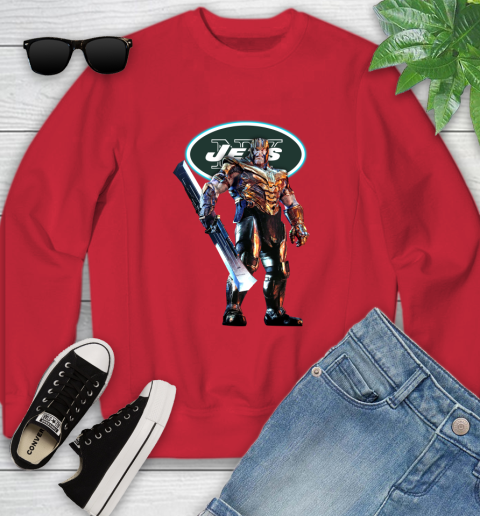 NFL Thanos Gauntlet Avengers Endgame Football New York Jets Youth Sweatshirt 9