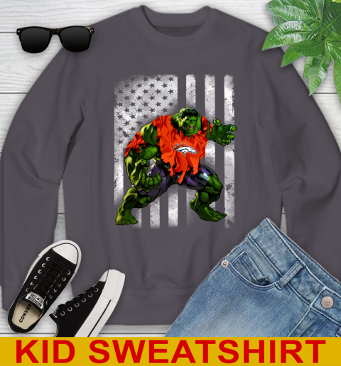 Denver Broncos Hulk Marvel Avengers NFL Football American Flag Youth Sweatshirt 5
