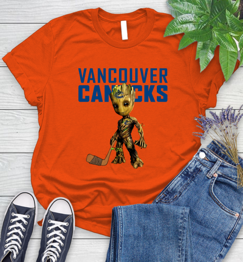 Vancouver Canucks NHL Hockey Groot Marvel Guardians Of The Galaxy Women's T-Shirt 4