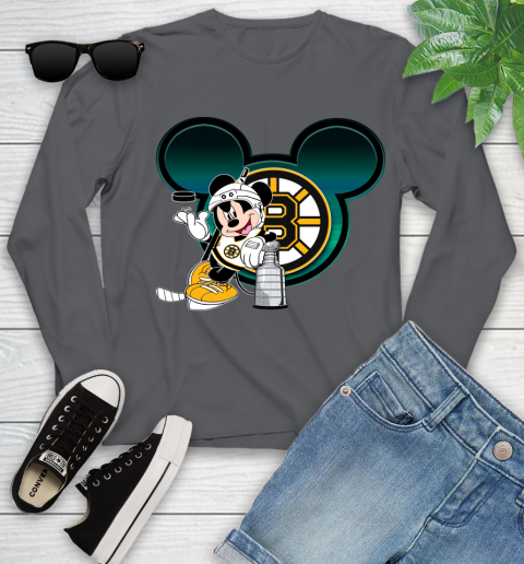 NHL Boston Bruins Stanley Cup Mickey Mouse Disney Hockey T Shirt Youth Long Sleeve 8