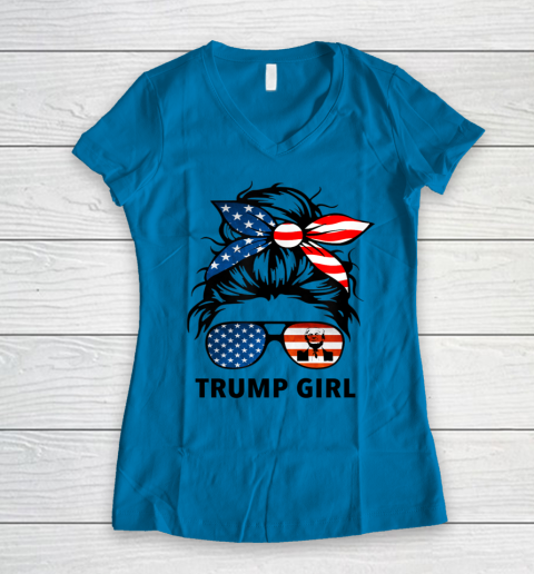 Trump Girl American Flag Glass Women's V-Neck T-Shirt 4