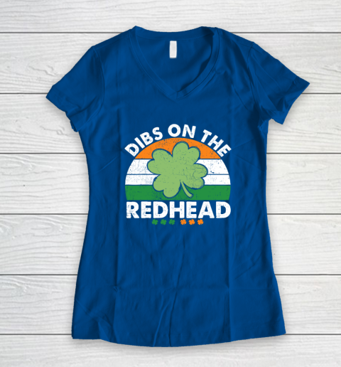 Dibs On The Redhead Funny St Patricks Day Drinking Women's V-Neck T-Shirt 5