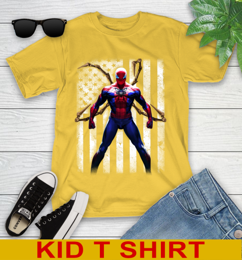 NBA Basketball Charlotte Hornets Spider Man Avengers Marvel American Flag Shirt Youth T-Shirt - Image 10