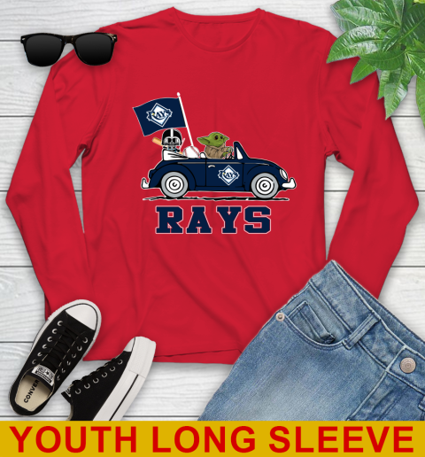 MLB Baseball Tampa Bay Rays Darth Vader Baby Yoda Driving Star Wars Shirt Youth Long Sleeve 11
