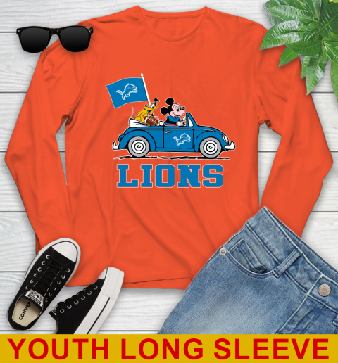 NFL Football Detroit Lions Pluto Mickey Driving Disney Shirt Youth Long Sleeve - Image 5
